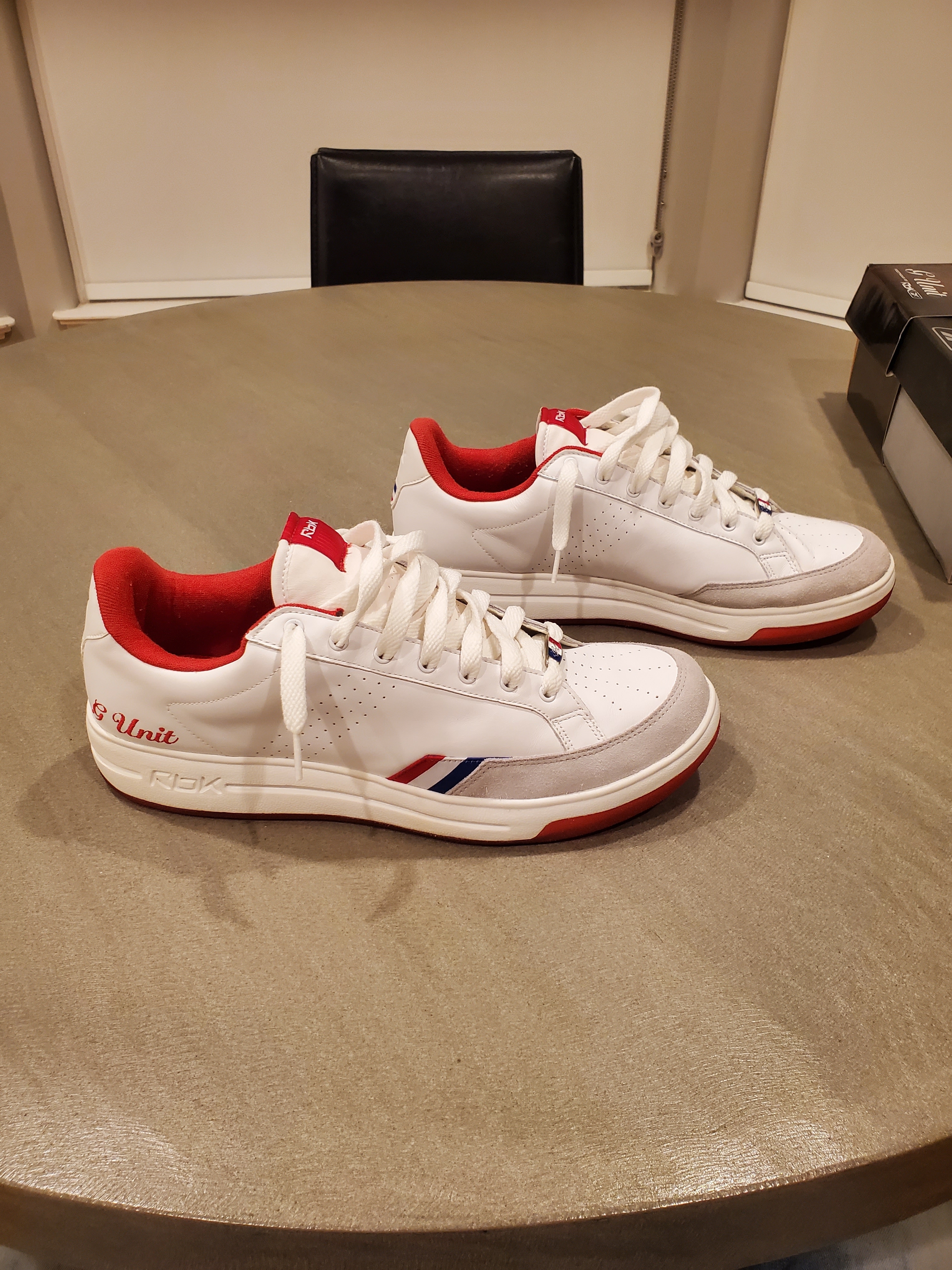 G Unit By Reebok. White Sneakers With Red And Blue Trim